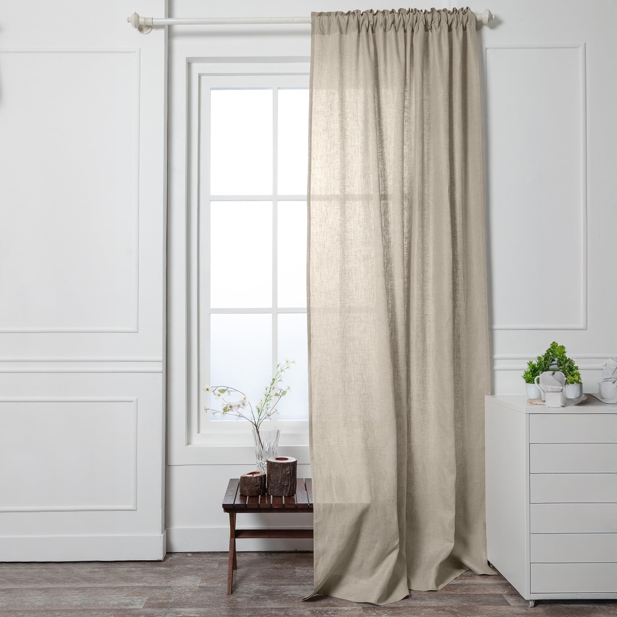 D'Moksha Homes 100% Linen Curtains Lightweight Rod Pocket Curtain, Long Semi Sheer Curtains, 100% Pure Fabric Window Panel Handcrafted 52 X 96 Inch Natural