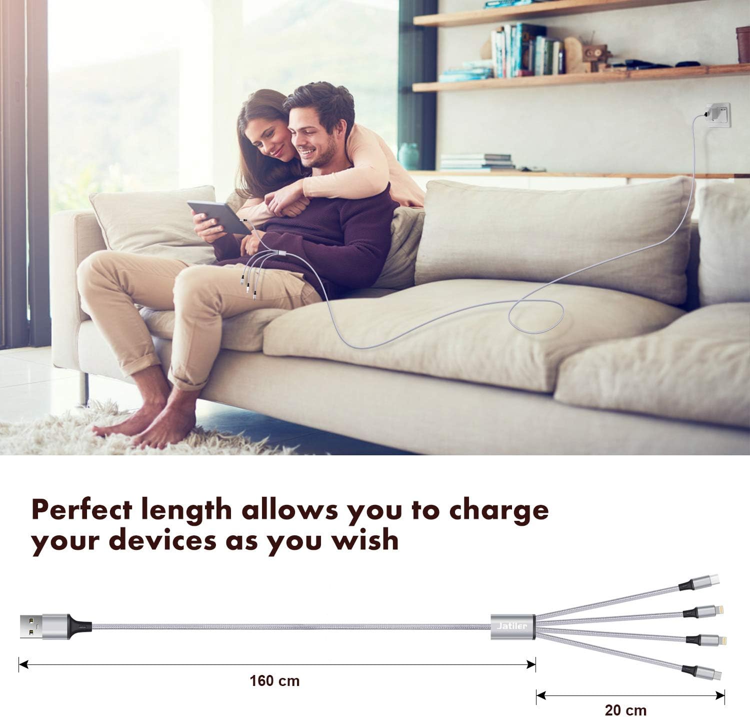 2Pack 6FT Multi Charging Cable 3A, Multi Charger Cable Nylon Braided 4 in 1 Multi USB Cable Multiple Charger Cord Connector with Dual Phone/Type C/Micro USB Port for Cell Phones and More[Upgraded]