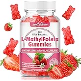 softbear L-Methylfolate 15mg Gummies for Kids & Adults, Organic Methylfolate Supplement 5-MTHF Plus Methyl B12, B1, B2, B6 Support MTHFR Gene, Cognition Function, Strawberry Flavor 60 Count