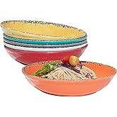 ZAROCRUS Vintage Pasta Bowl, Melamine Pasta Bowls Set of 6, 42 OZ Large Corlorful Serving Bowl for Kitchen, Dishwasher Safe Salad,Soup,Fruit, Dinner Bowls, Shallow Pasta Plates. Multi-color…
