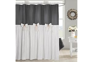 DOSLY IDÉES Farmhouse Grey Shower Curtain,Bowknot,Cotton Woven and Cotton Blend Fabric,Pleated Grey Stripe,Country Style,72x72 in