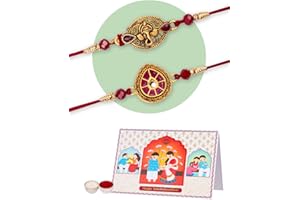 IndoTribe, Rakhi For Brother with Card - Set of 3, Raksha Bandhan Rakhi | Rakhis for Rakshabandhan | Bhaiya Bhabhi Rakhi Set for Brother | Rakhi Bracelet for Brother Sister | Rakhi Thread