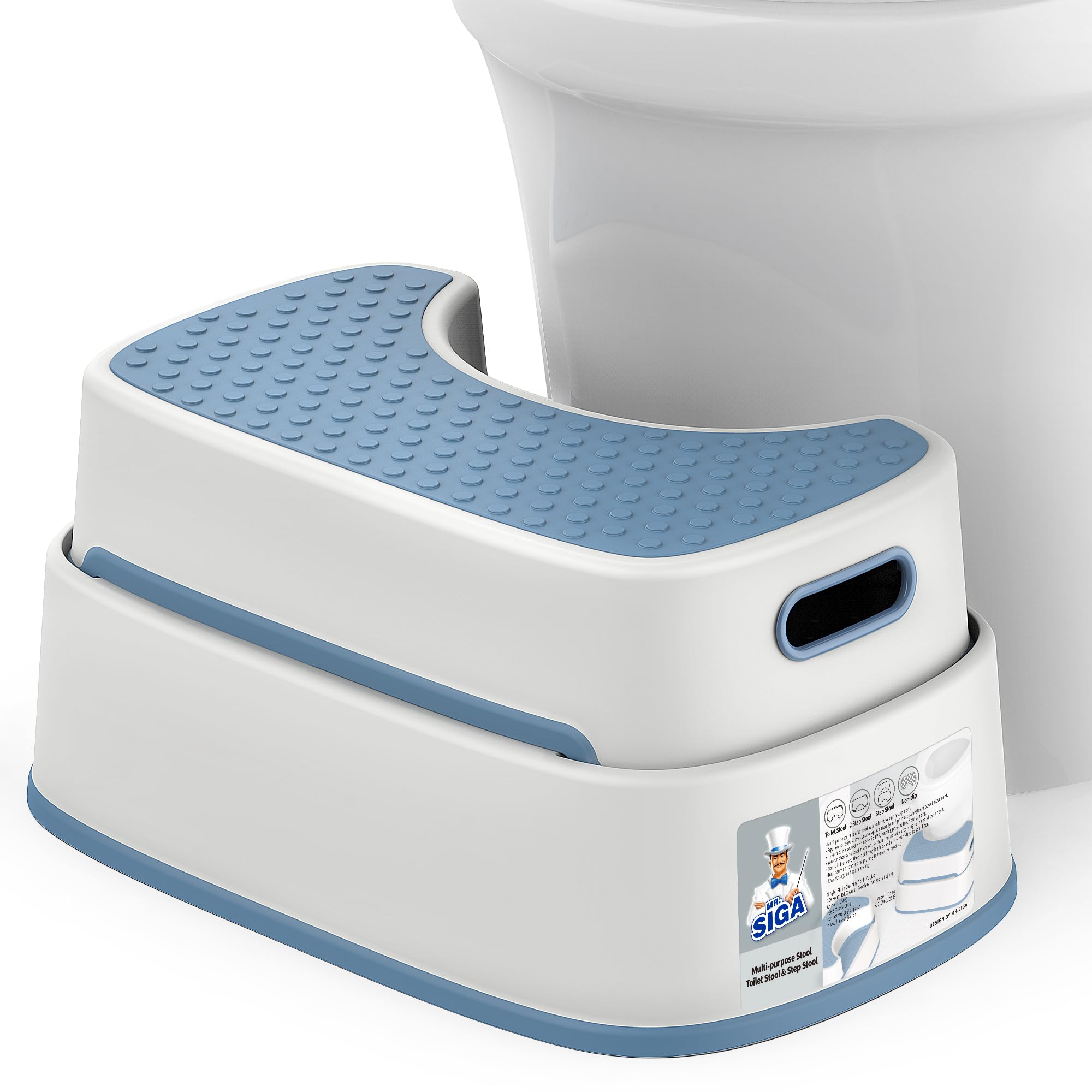 Photo 1 of MR.SIGA Toilet Stool Squat Adult, Bathroom Stool Heavy Duty, Anti Slip Toilet Step for Bathroom, Toddler Step Stool for Kids, Grayish Blue