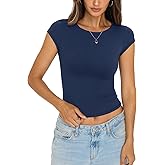 EasyGala Womens Double Lined Tops Cropped Cap Sleeve Shirts Crew Neck Fitted Baby Tee Y2k Summer Clothes 2026