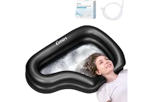 CEHIM Portable Inflatable Shampoo Basin for Bedridden and Kids - Hair Washing Tray for Sink at Home with Fast-Drain Slope, Neck Support and Drain Hose - Hospital PVC Hair Washing Station (Black, Large)