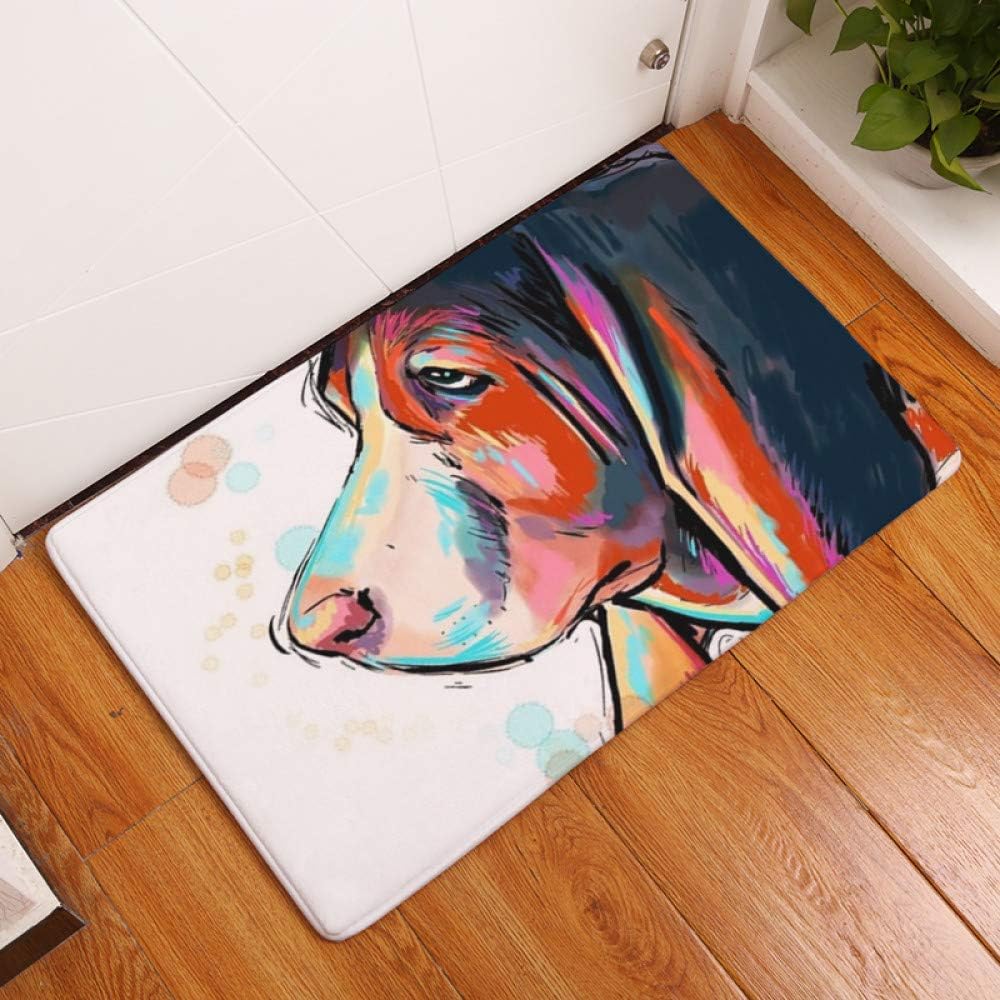 KFEKDT Modern Flannel Doormat Cute Dog Printed Carpet Anti-Skid Floor Mat Kitchen Living Room Animal Foot Pad A3 50cmx80cm