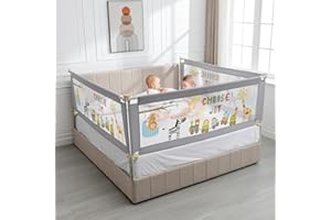 DEYGIA Bed Rail for Toddlers, 3 Pieces Baby Bed Rail Guard for Kids, 25 Height Levels Adjustable Bed Fence, 3 in 1 Foldable Bed Guardrail, Fit 2''-11.8'' Thick Mattress (Gray with Zoo Pattern, King)