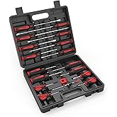 XOOL 18 PCS Magnetic Screwdriver Set with Case, 7 Phillips and 9 Slotted Tips, Professional Cushion Grip Screwdriver Non-Slip for Repair Home Improvement Craft