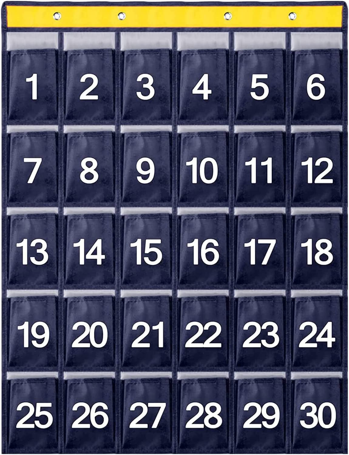 Ladieshow Classroom Numbered Storage Bag, Numbered Classroom Pocket Chart 30 Numbered Pocket Chart Wall Hanging Storage Bag Cell Phones Holder Wall Door Hanging Organizer (Blue)