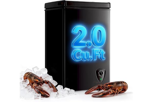 WANAI 2.0 Cu.Ft Mini Deep Freezer Small Freezer with 2 Removable Baskets Black Mini Chest Freezer with 7 Temp Control Home Freezer Machine for Dorm Office