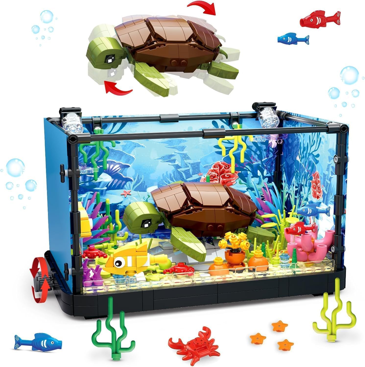QLT Fish Tank Building Set with Light,Fish Tank Aquarium Creative Marine Animals Turtle Building Block Toys for Adults and Kids Age 6+(753 Pieces)