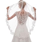 EllieHouse Womens Short Fingertip Length 1 Tier Lace Wedding Bridal Veil with Metal Comb L68