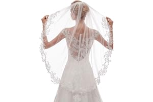 ELLIEWELY EllieHouse Womens Short Fingertip Length 1 Tier Lace Wedding Bridal Veil with Metal Comb L68