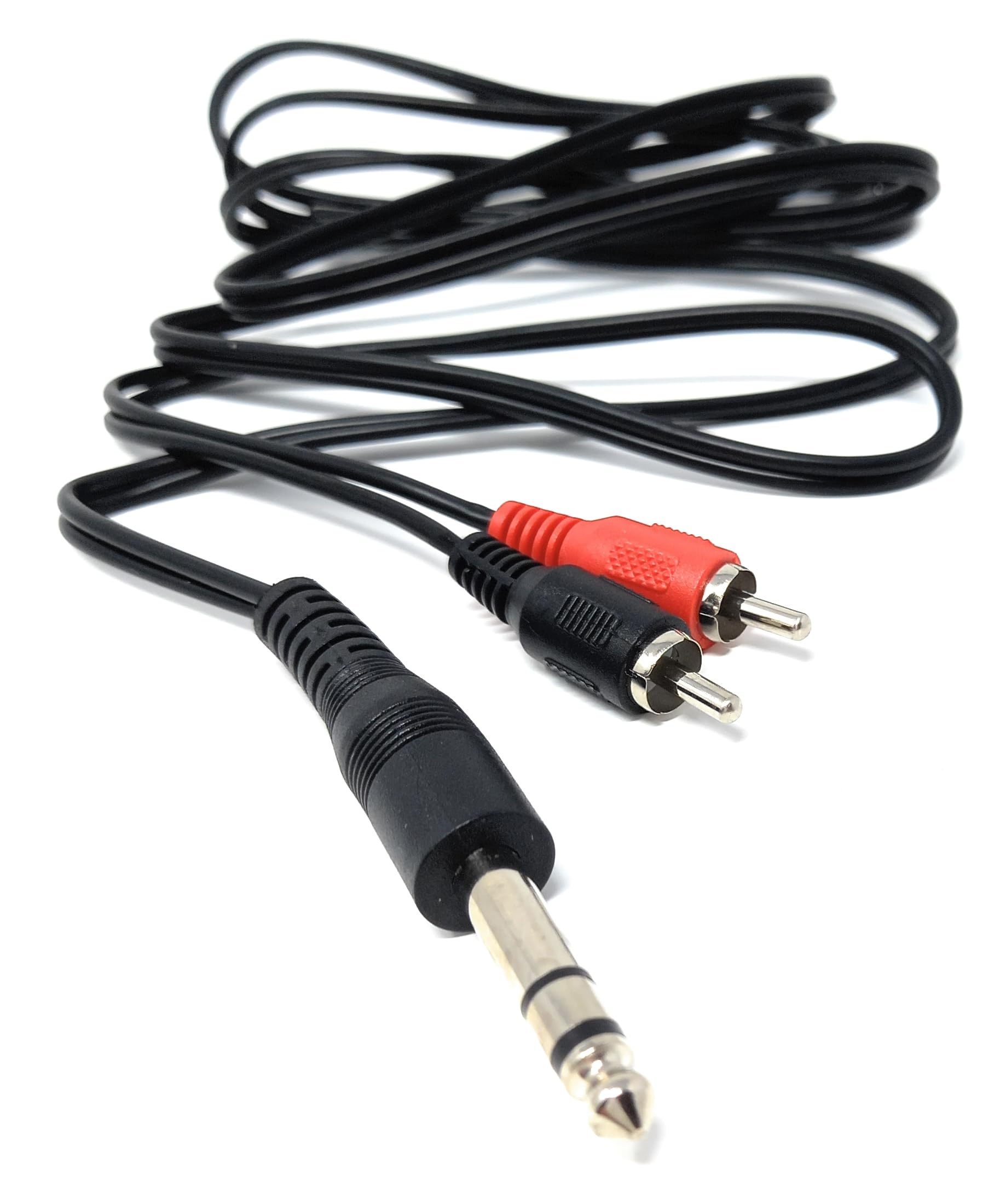 DRUT 2m 6.35mm Stereo Jack to 2 x RCA Phono Plugs Stereo Cable, TRS to RCA Audio, 1/4'' Jack to 2 RCA Male Y Splitter Lead 6.5ft