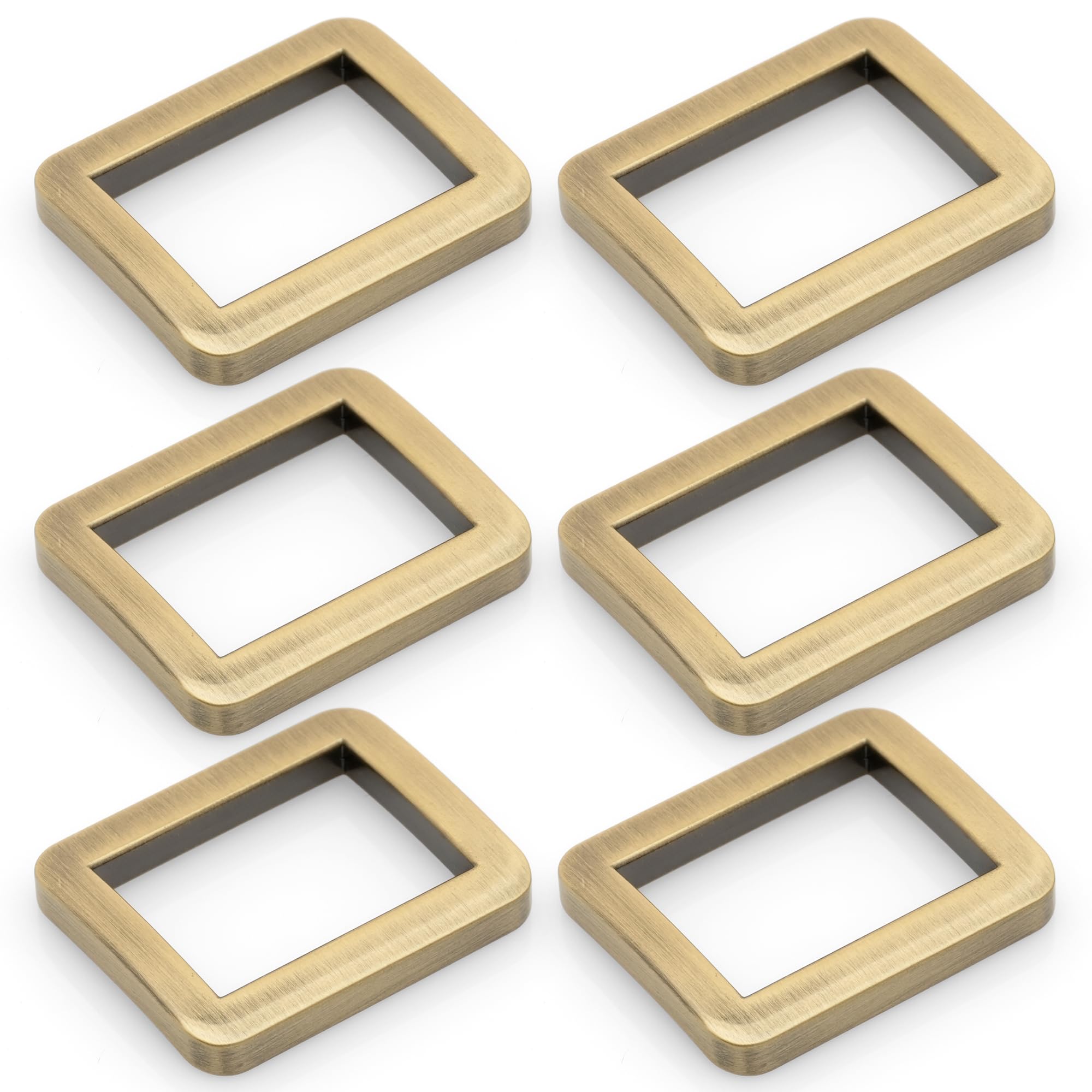 CRAFTMEMORE Metal Flat Rectangle Rings Buckle for Bag Belt Strap Heavy Duty Loop Quality Finish 6 Pack VTLP (1 1/2 Inches (38 mm), Brushed Brass)