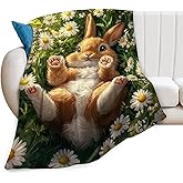 Cute Rabbit Blanket Bunny Hare Throw Blankets Daisy Gifts for Girls Boys Kids Rabbit Lover Soft Cozy Fleece Plush for Couch Sofa Bed 50"x40"