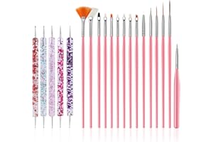 FULINJOY 20 Pcs Nail Art Design Tools, 15 Pcs Nail Art Painting Brushes with 5 Pcs Double-end Nail Dotting Tools