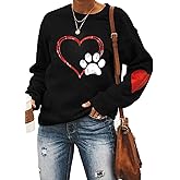 XIWUKOD Love Heart Dog Paw Sweatshirts Dog Mom Pullover Tops Women Long Sleeve Sweater Blouse