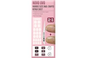 NOVO OVO Pre-cut Nail Shaped Repair Sheets Various Sizes with Slim File, Fixation & isolation layer, Bandage for Broken Nail-Surface, Recovery Protective layer for Acrylic, Easy to use 42 units
