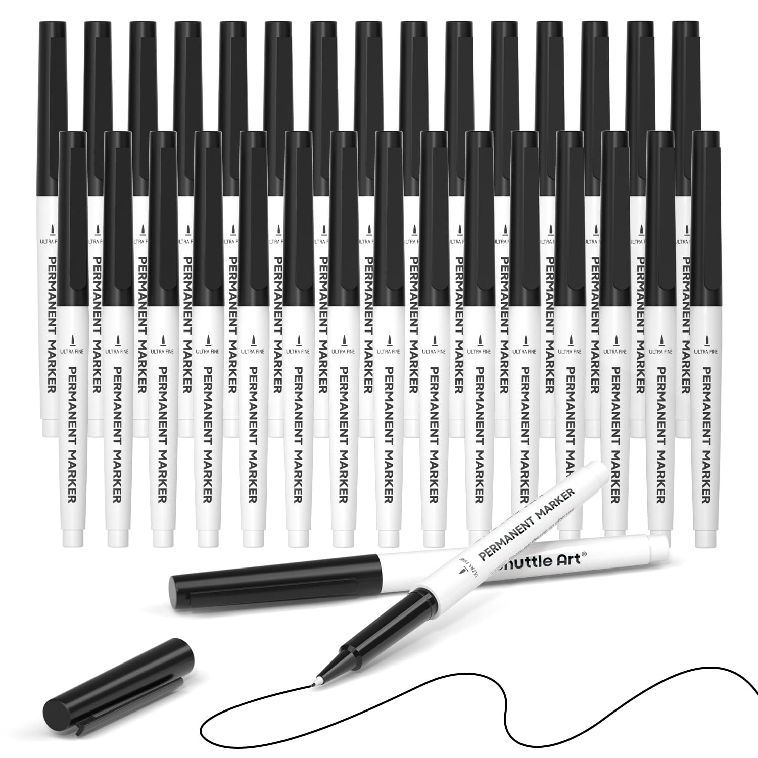 Shuttle Art Black Permanent Marker, 30 Pack Black Ultra Fine Point Permanent Marker Set, Works on Plastic,Wood,Stone,Metal and Glass for Doodling, Marking