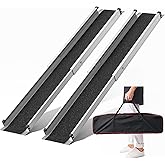 KOLOTOOL 7FT Telescoping Aluminum Portable Wheelchair Ramp with Bag, 600LBS | Anti-Slip Surface, Smooth Slide Length Adjustments, Lightweight Carry Design, Multi-Step Threshold Compatibility, 2 Pack