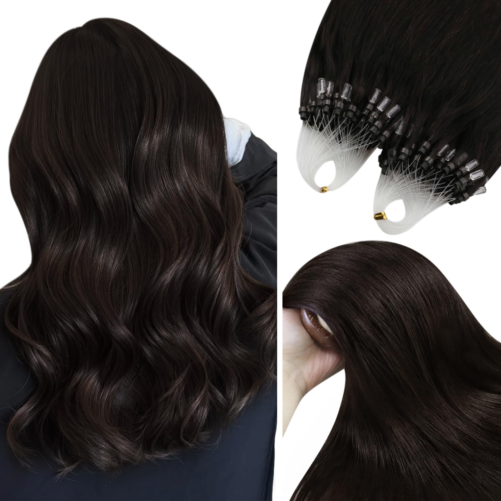 YoungSee 24inch Micro Loop Hair Extensions Real Human Hair Dark Brown for Women Natural Remy Micro Hair Extensions Brown Cold Fusion Lightweight Longer Instantly Undetectable Double Drawn 50s 50g — image 1