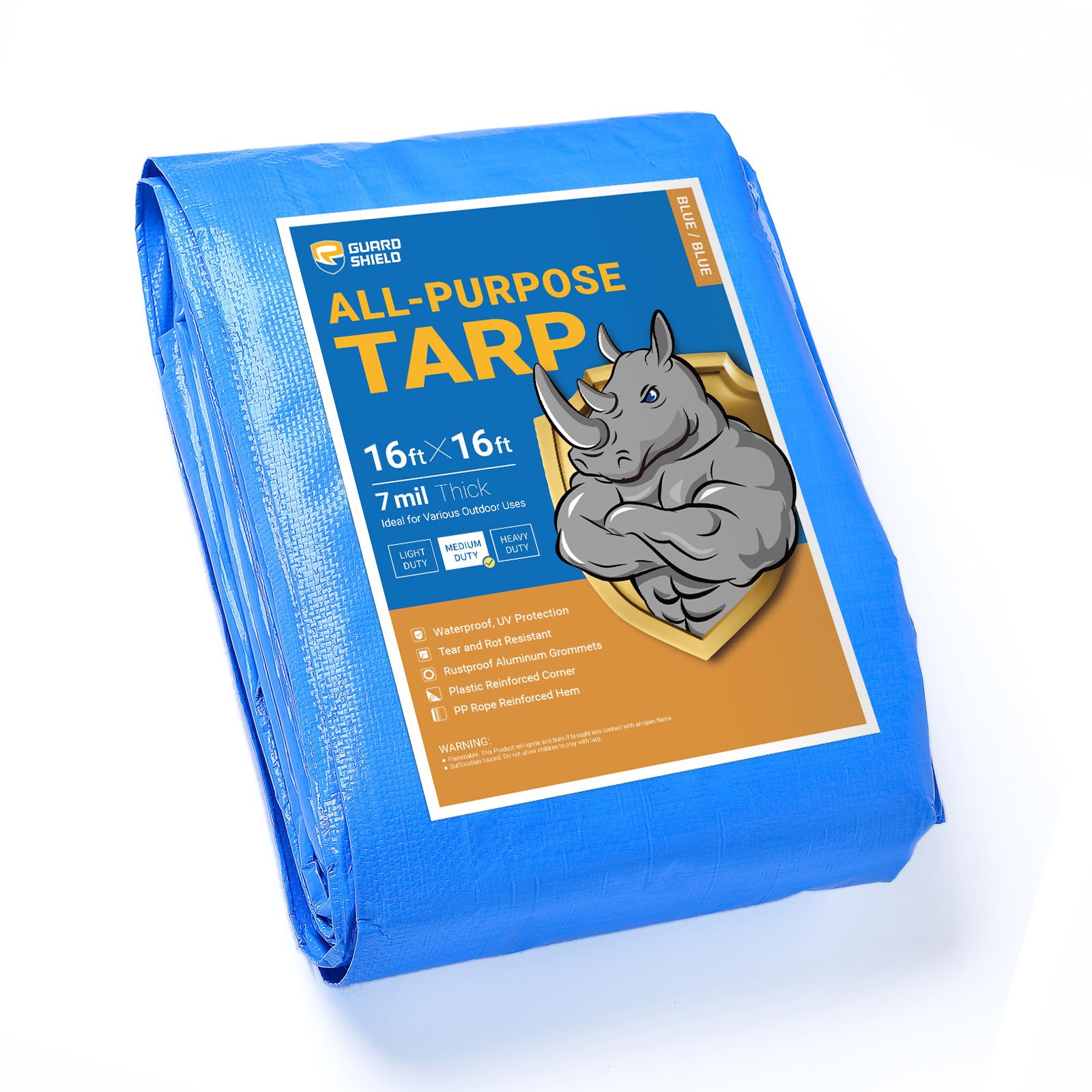 Photo 1 of GUARD SHIELD Blue Tarp Waterproof 16x16 Feet Medium Duty All Purpose Poly Tarps Cover 7mil