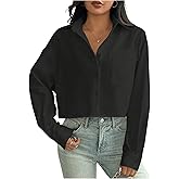 Floerns Women's Long Sleeve Button Down Shirts Dressy Casual Collared Blouses Tops with Pocket