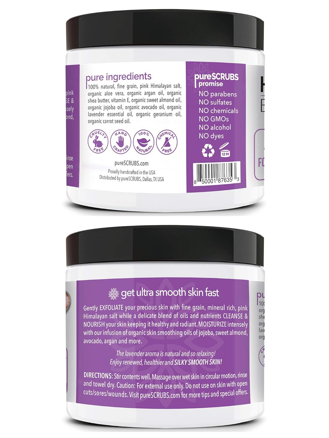 pureSCRUBS Premium Pink Himalayan Salt Body Scrub Set - Lg 16oz LAVENDER SCRUB, Organic Essential Oils & Nutrients INCLUDES Wooden Stirring Spoon, Loofah & Mini Exfoliating Bar : Beauty