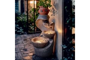 SMILKAT 20" H Outdoor Water Fountain, Modern Outdoor Garden Fountains with LED Lighted for Garden, Patio, Deck, Backyard and Home Art Decor