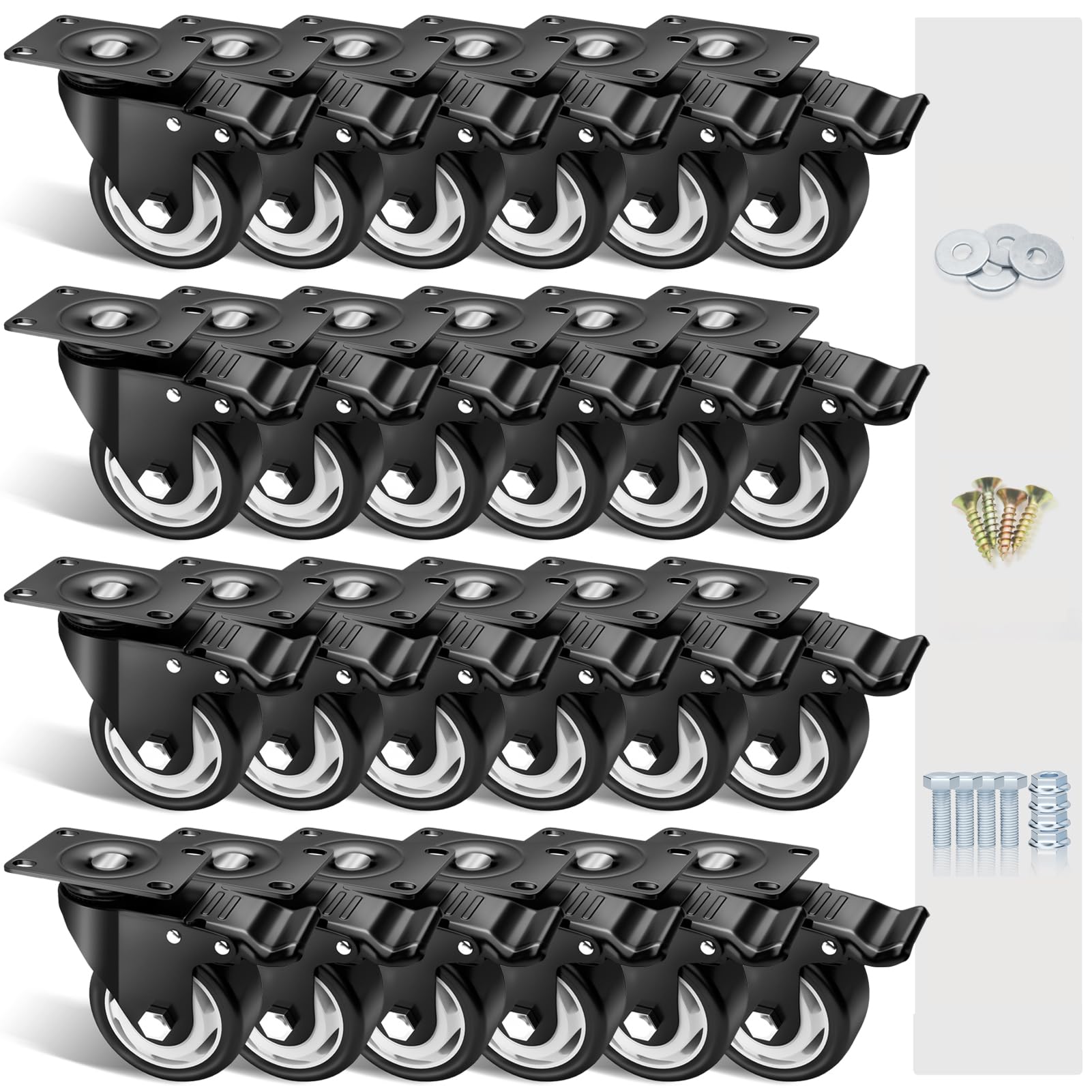 3" Caster Wheels Set of 24, Heavy Duty Casters with