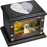 Pet Memorial Urns for Dogs or Cats Ashes, Large Wooden Funeral Pets Memorial Urns with Photo Frame, Cremation Urns Keepsake Memory Box for Loss Pets, Ashes Urn for Pets