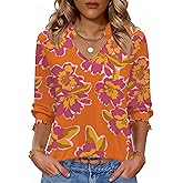 Kistore Tops for Women Dressy Casual 3/4 Length Sleeve Blouses with Pleated Cuffs 2026 Trendy Shirts