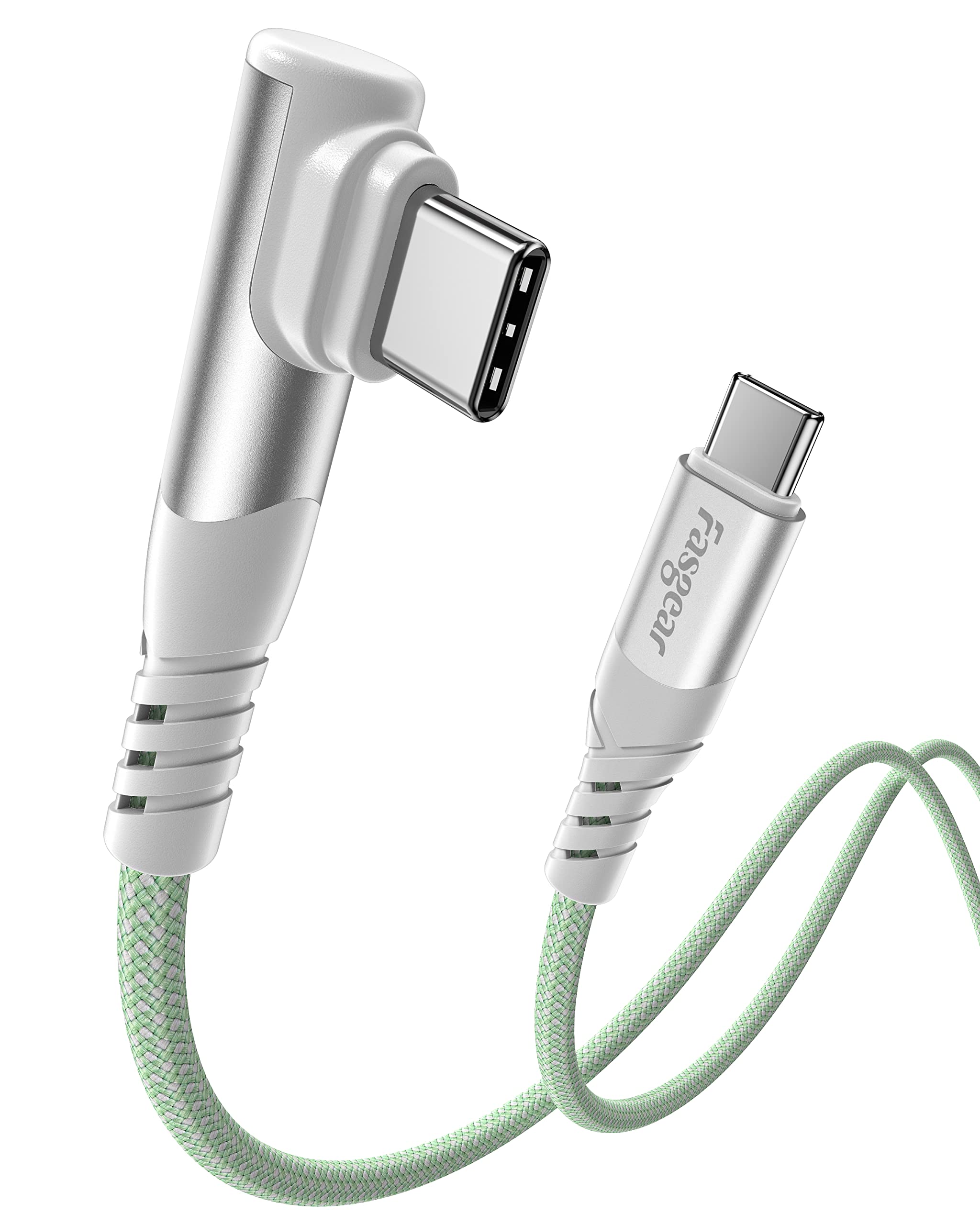 Fasgear 100W USB C to USB C Cable 1 Pack 10ft USB 2.0 Type C to Type C PD Cable 5A Fast Charging Right Angle Compatible with HP Elitebook x360 13, Sam-sung S24, Mac-Book, Surface Go (Green)
