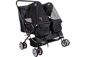 LUCKY TREE Pet Stroller Twin Folding Dog Cat Carrier Travel Cart, Multiple Colors