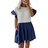 POTILI Plus Size Dresses for Curvy Women Summer Ruffle Short Sleeve Casual Denim Jean Dress 2025 Trendy