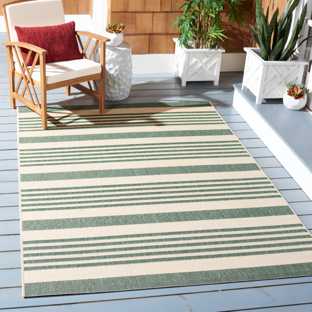 SAFAVIEH Washable Rug Outdoor Courtyard Collection - 5'3" x 7'7", Beige & Dark Green, Non-Shedding & Easy Cleaning, Ideal for Patio, Backyard, Mudroom (CY6062-322) Image