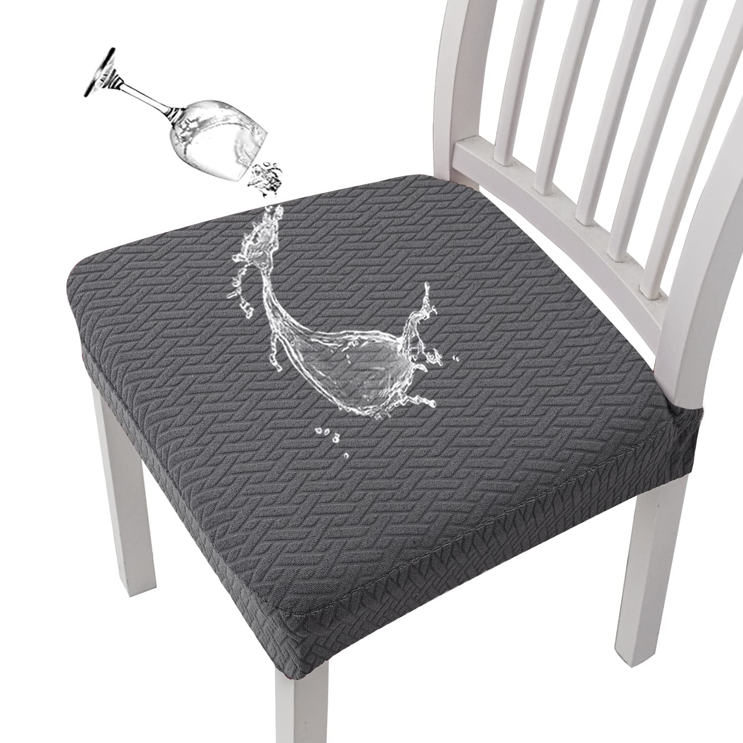 KELUINA Stretch Lattice Jacquard Waterproof Chair Seat Covers for Dining Room 1/2/4/6 PCS Chairs Covers Dining Chair Covers Kitchen Chair Covers (Gray,6 Pcs)