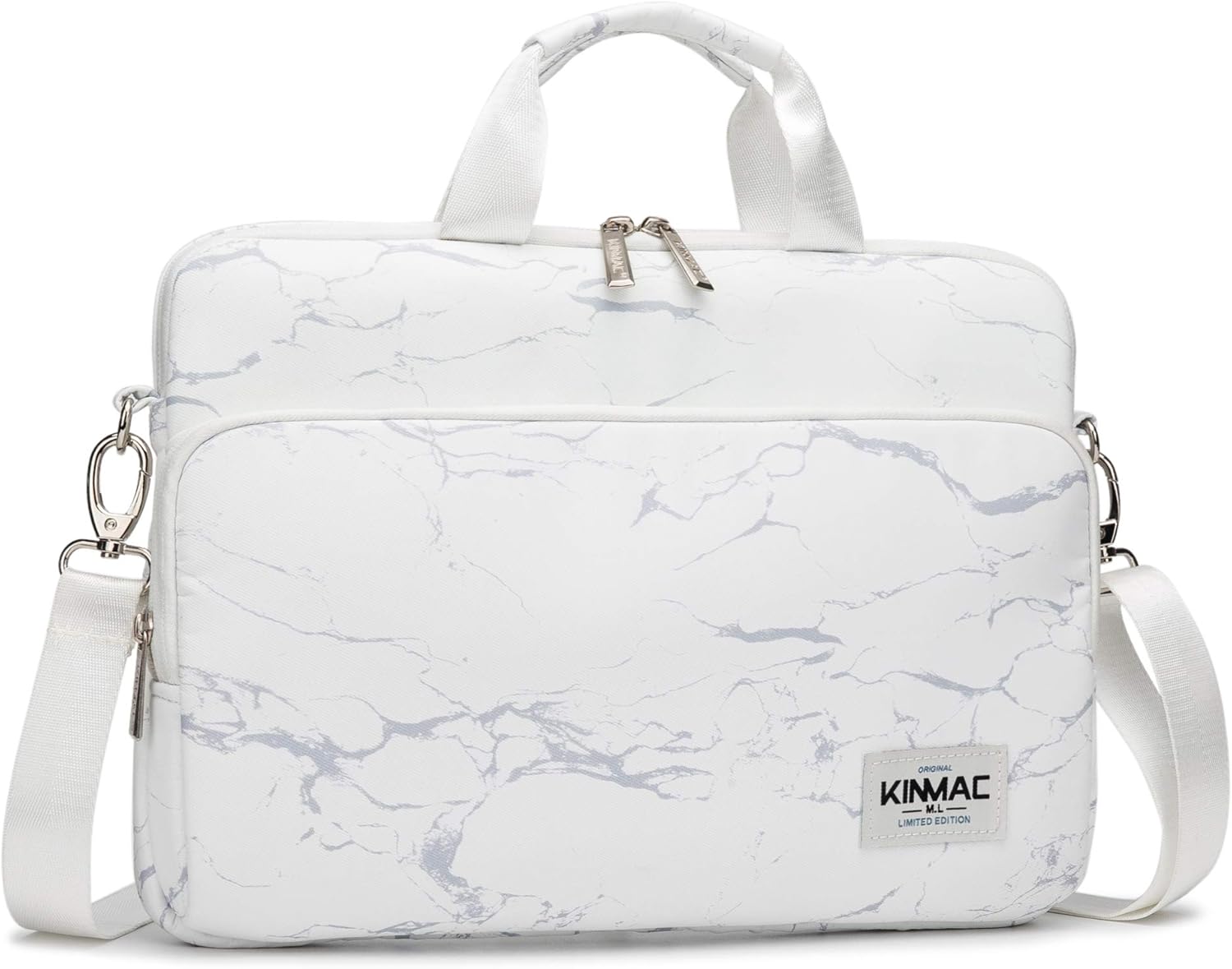 Kinmac 360° Protective Water Resistant Laptop Sleeve Bag Case with Handle and Detachable Shoulder (14 inch, White Marble)