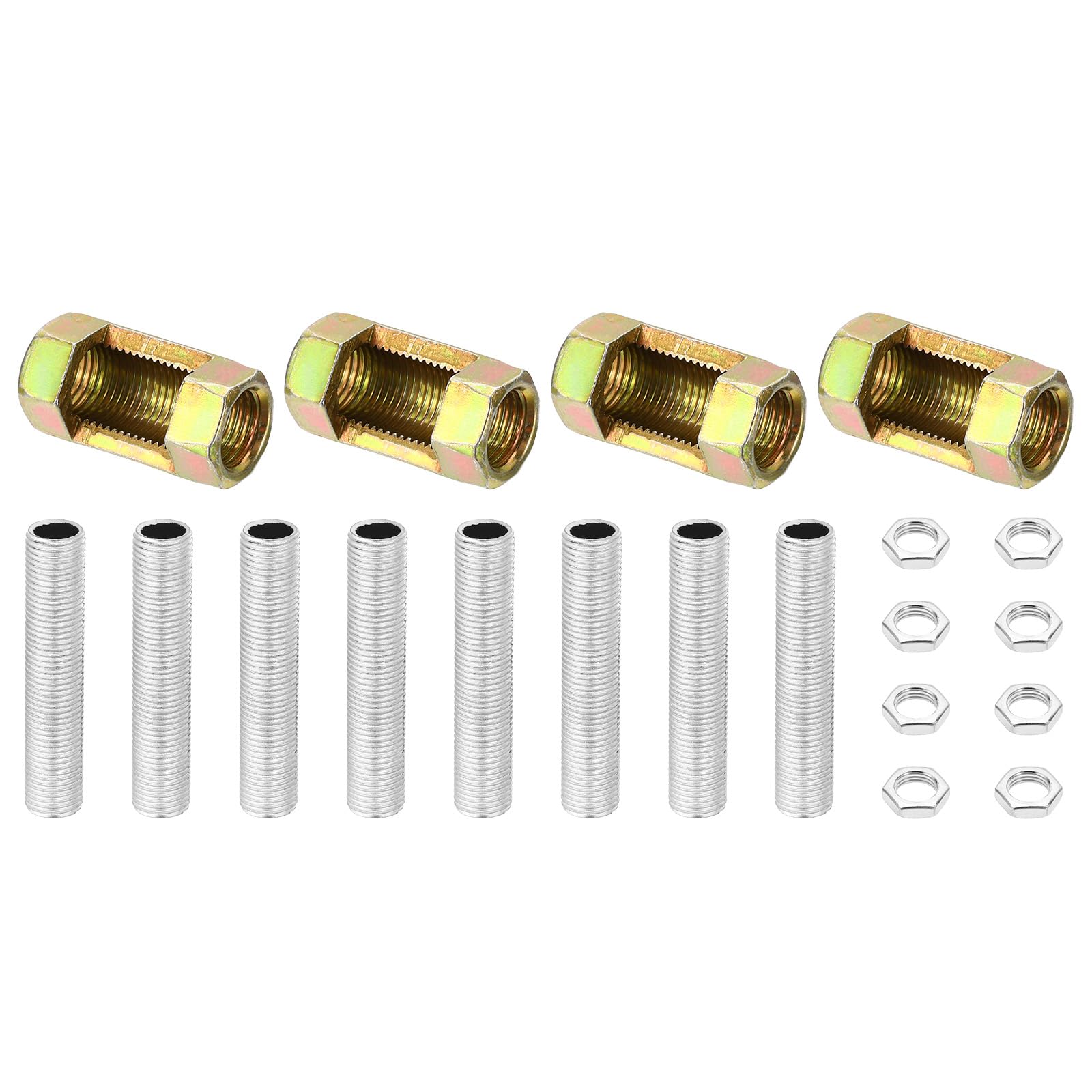 PATIKIL M10 Fine Thread Lamp Pipe Repair Parts Kits, 20 Pcs M10×30 Metal Hexagon Open Coupling Nut with Threaded Pipe and Hex Nut for Lights Extension Rod