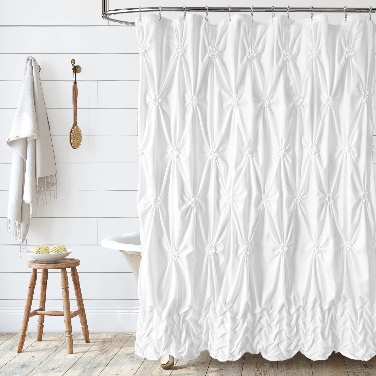 Photo 1 of **NOT IN ORIGINAL PACKAGE**Seasonwood Extra Long 84 Inch Farmhouse Shower Curtain White Fabric Shower Curtain Luxury Large Pinch Pleated Shower Curtains, 72x84 (White)