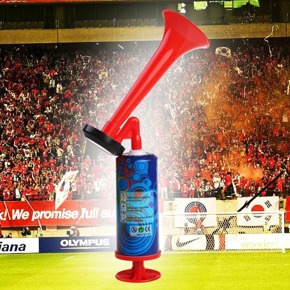 Loud Sound Noise Maker Hand Held Air Horn Safety Horn for Sports Events Car Boat Camping, Football Fan Horns, Super Blast Hand Pump AirHorn Bicycle Signal Trumpet One Size (Air Horn Red)