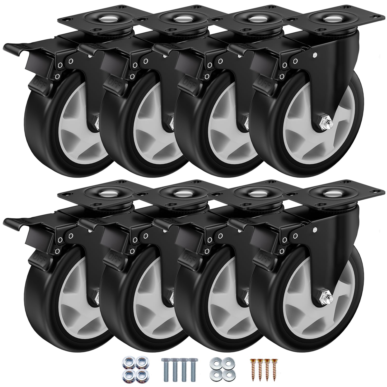 5 Inch Caster Wheels, Casters Set of 8, ASHGOOB