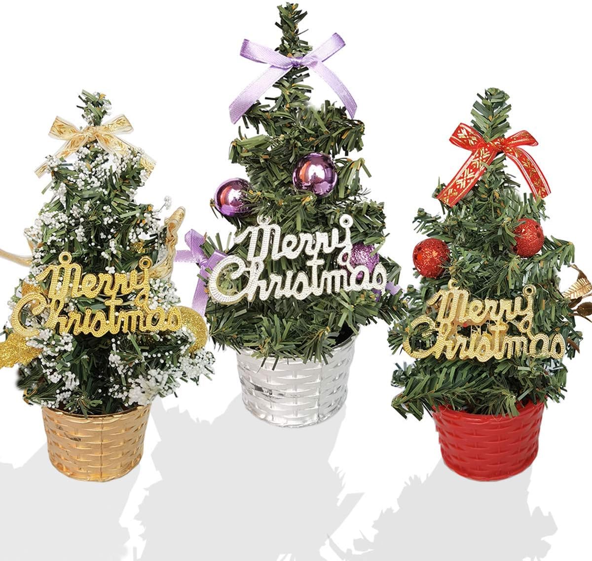Feiyuan Small Christmas Tree Mini Christmas Trees Small Christmas Tree Xmas Decoration Xmas Ornament for Table, Desk Tops, Home Decor, Office (3pcs/20cm)