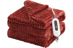 REAKS Heated Blanket Throw - 50" x 60" Electric Blanket with 4 Fast Heating Levels & 3 Hours Auto Off, Soft Flannel Heating Blankets for Home Office, Machine Washable, Red