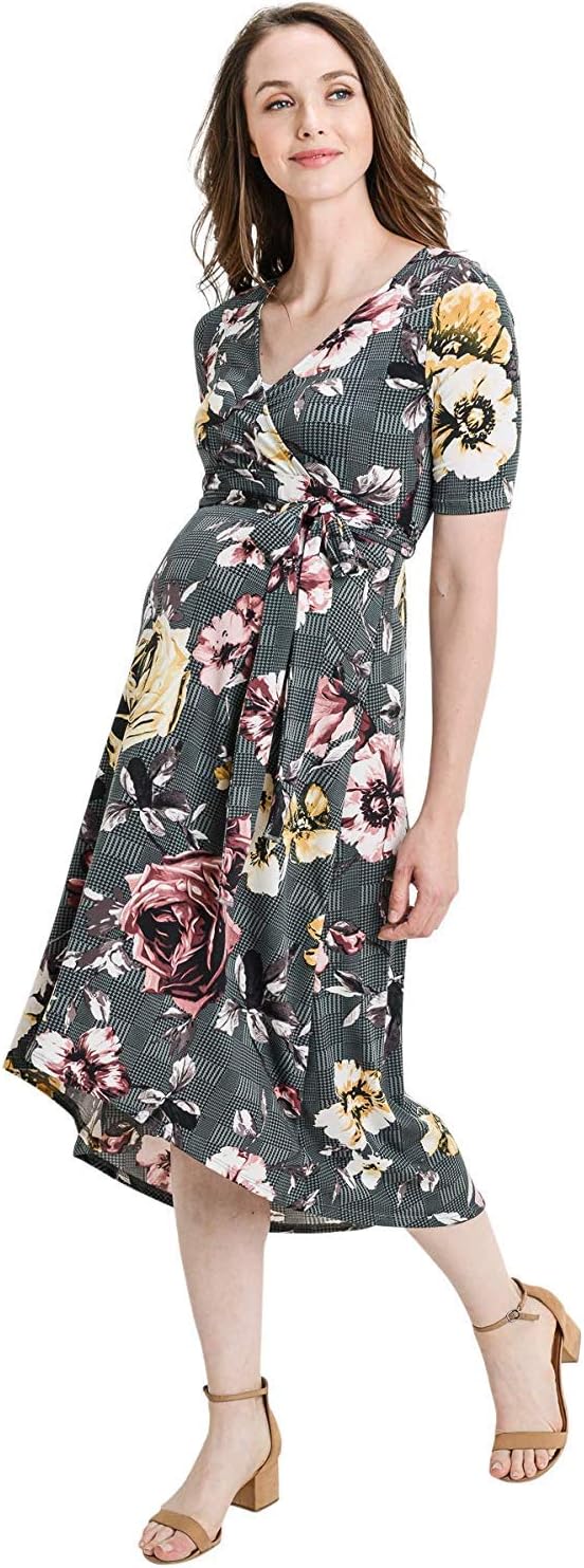 HELLO MIZ Women's Maternity High Low Dress with Waist Belt
