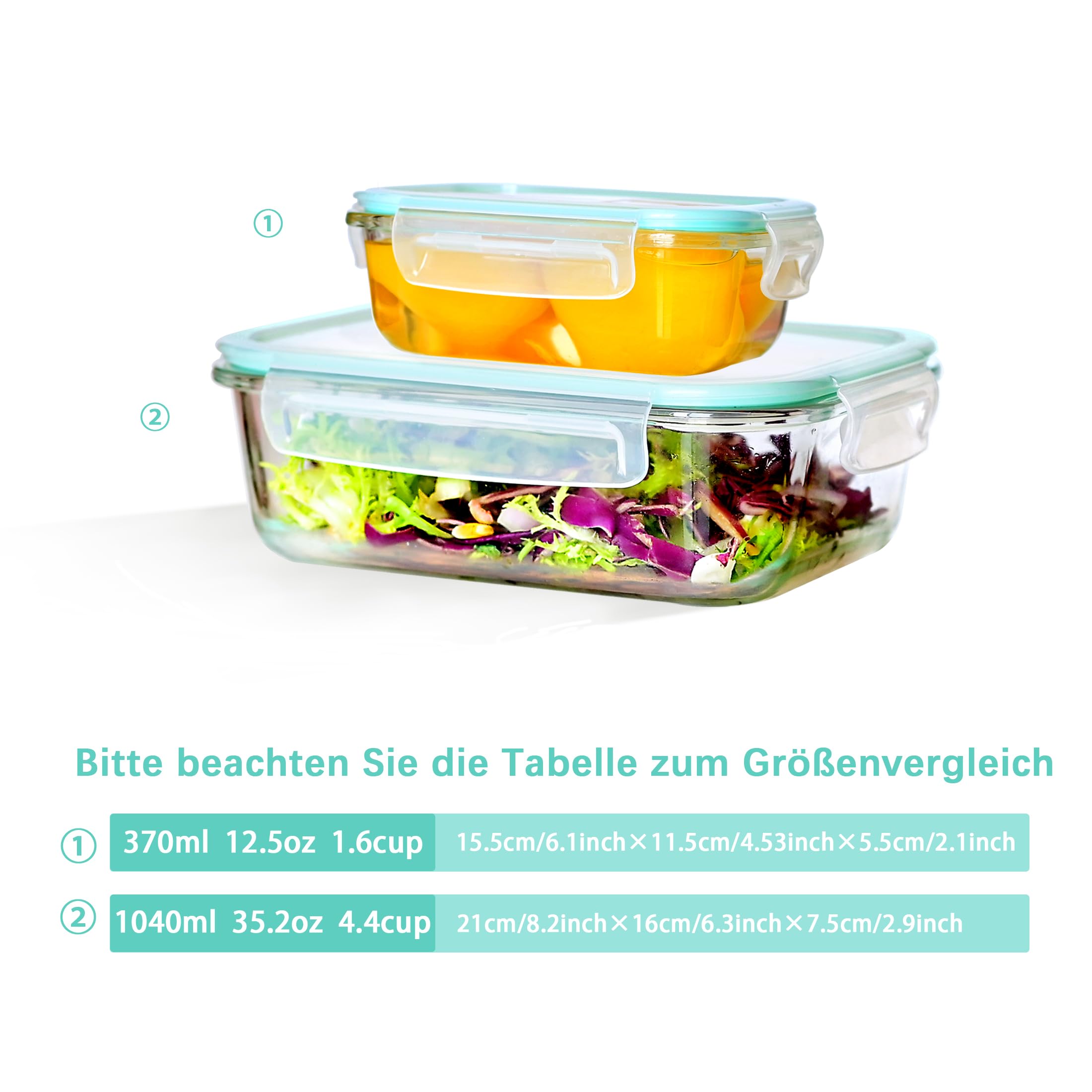 ERUIV 8er Vorratsdosen Glas Mit Deckel, Frischhaltedosen Glas Mit Deckel, Für Küche und Restaurant, Frischhaltedosen, BPA-Frei Auslaufsicher, Mealprepboxen, Vorratsbehälter [4 * 1040ml+4 * 370ml] 2