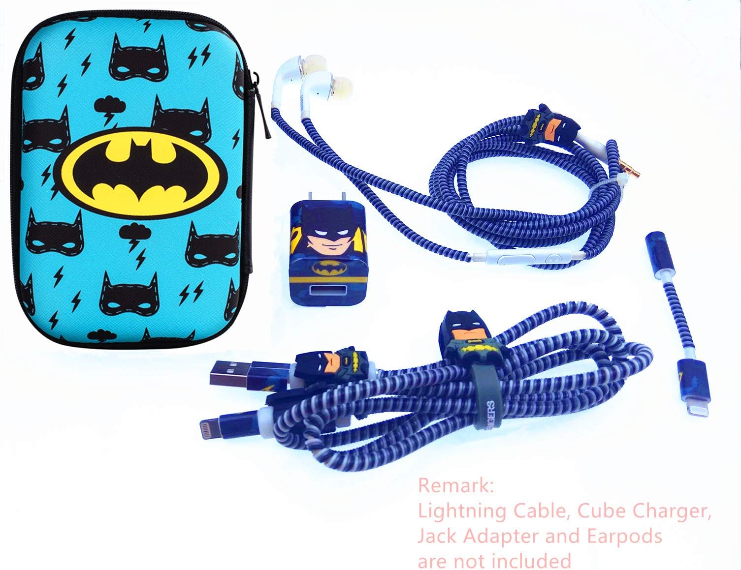 Tospania DIY Kit for iPhone XS/X/8P/8/7/Plus and Backwards-Compatible IPad iPod iWatch Charging Cable/Earphones and USB Charger (Batman Black)