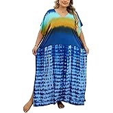 ELSCIRW Plus Size Kaftan Dress for Women Caftan Bathing Swim Cover Up Boho Beach Dress Lightweight Loungewear