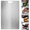 Planche à Découper En Titane Acier Inoxydable – Double Face (fruits/viande) – 34x23 Cm – Hygiénique, Protège Les Couteaux